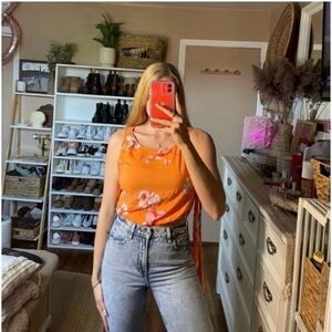 Free people orange Hawaiian floral tank top